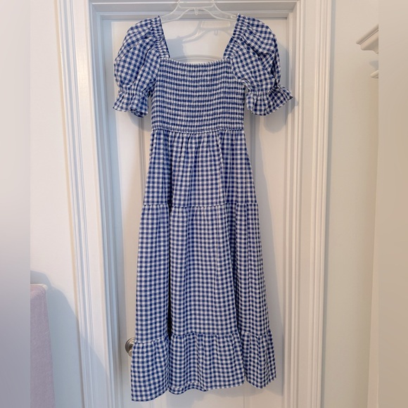 Plaid Square Neck Midi Boho Smocked Dress Size S - Picture 1 of 6